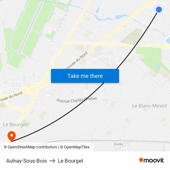 Aulnay-Sous-Bois to Le Bourget map