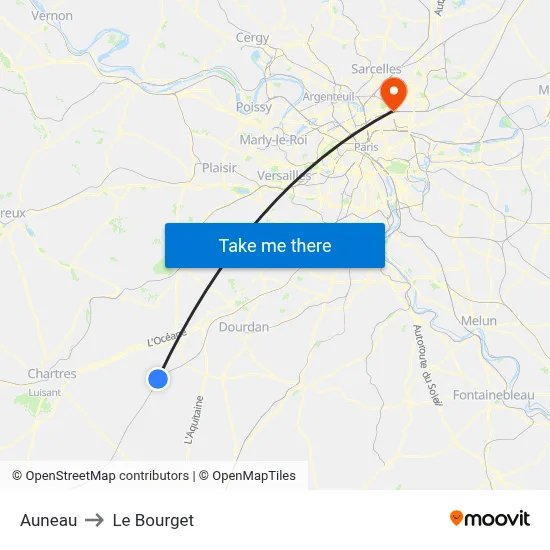 Auneau to Le Bourget map