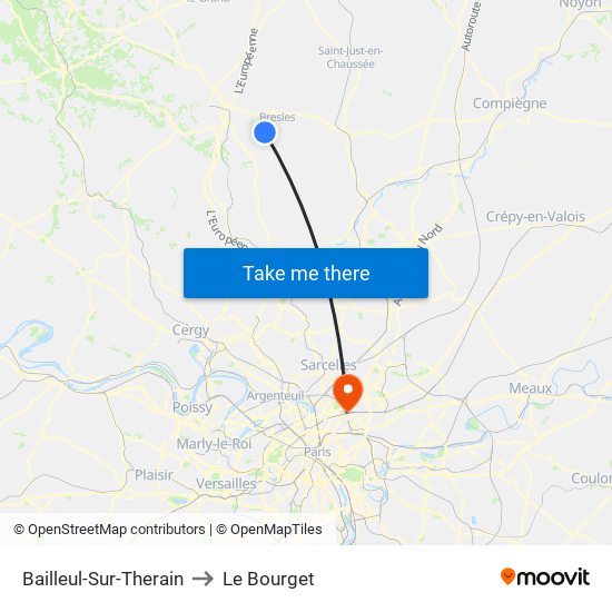 Bailleul-Sur-Therain to Le Bourget map