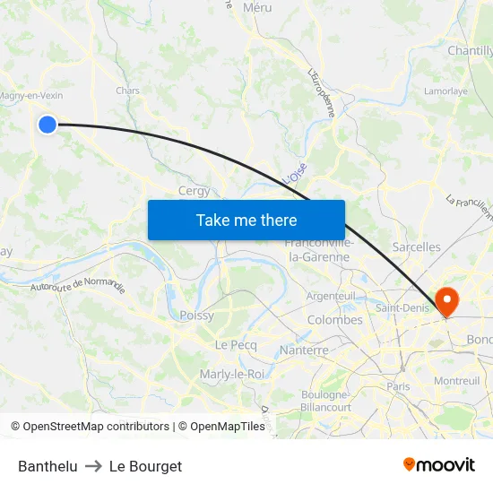 Banthelu to Le Bourget map