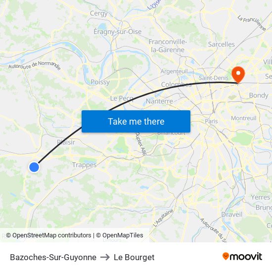 Bazoches-Sur-Guyonne to Le Bourget map