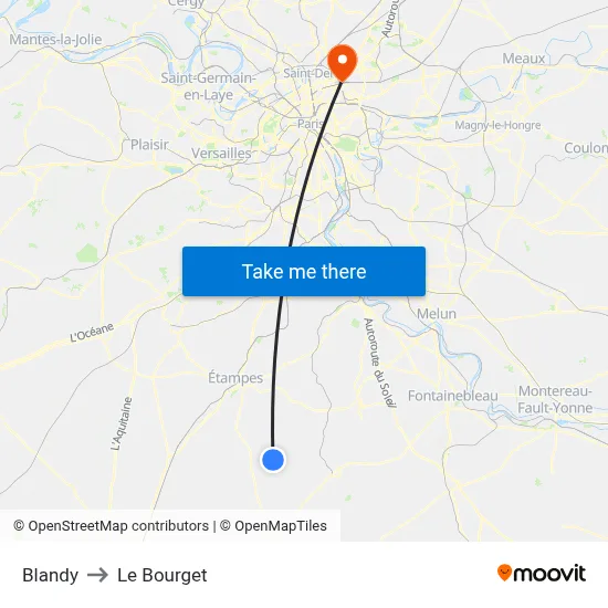 Blandy to Le Bourget map