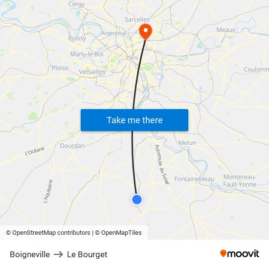 Boigneville to Le Bourget map