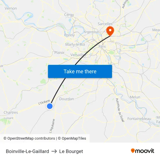 Boinville-Le-Gaillard to Le Bourget map