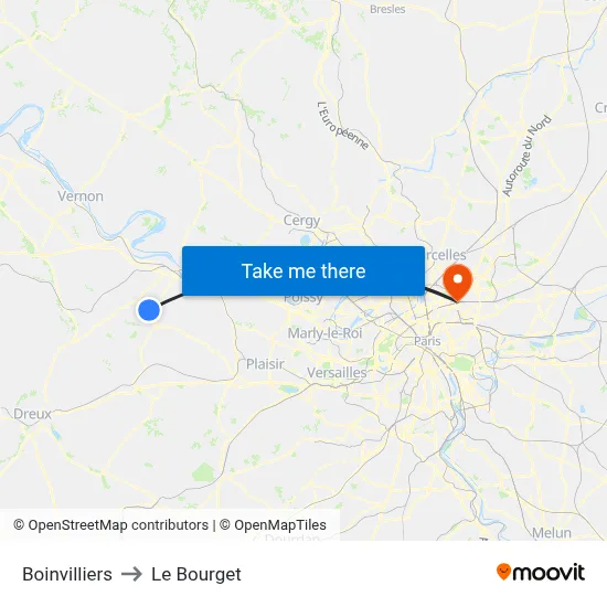 Boinvilliers to Le Bourget map