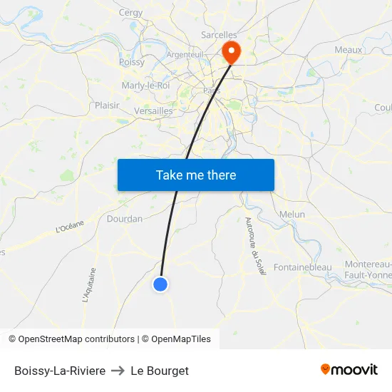Boissy-La-Riviere to Le Bourget map