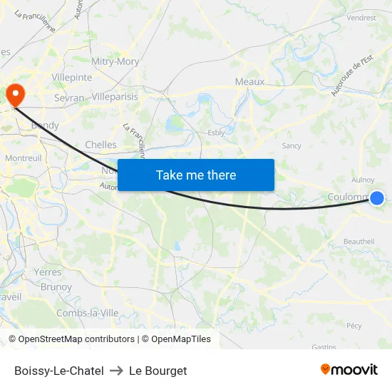 Boissy-Le-Chatel to Le Bourget map