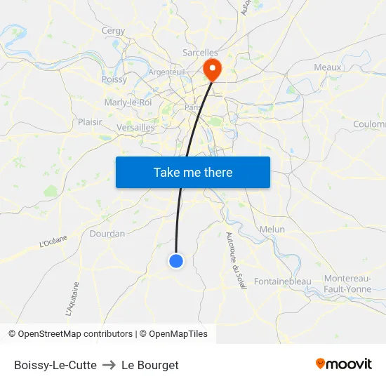 Boissy-Le-Cutte to Le Bourget map