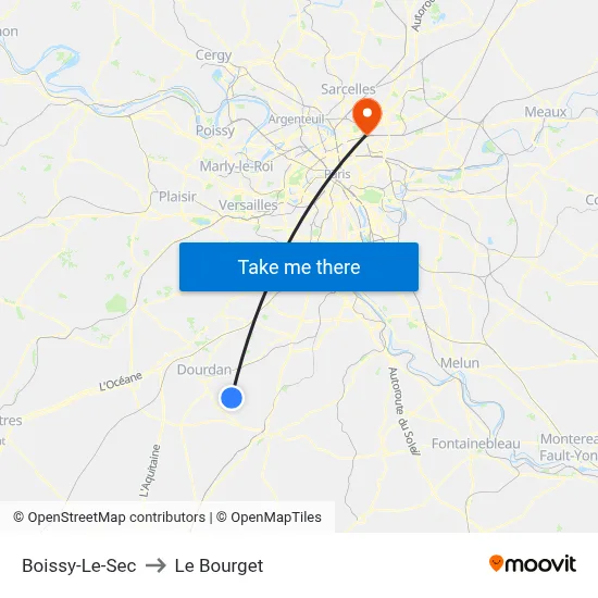 Boissy-Le-Sec to Le Bourget map
