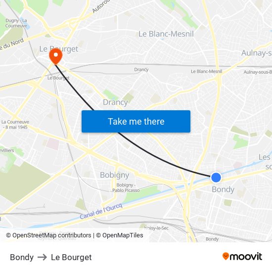 Bondy to Le Bourget map