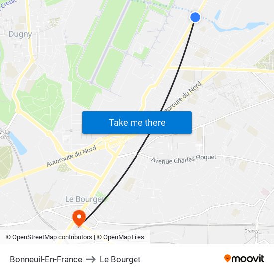 Bonneuil-En-France to Le Bourget map