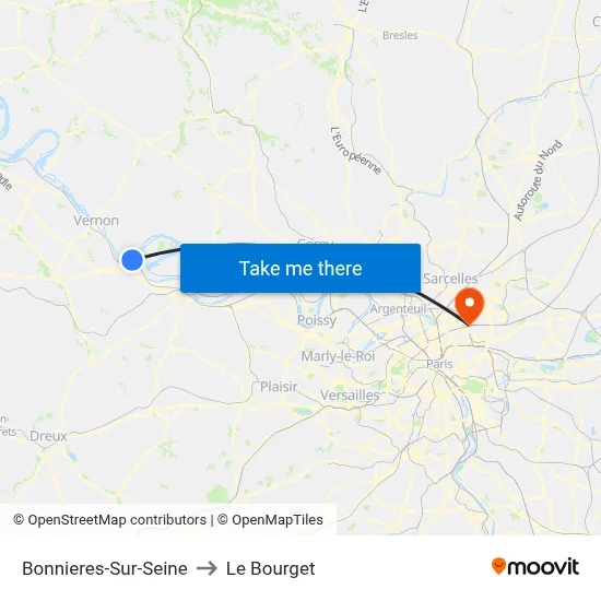 Bonnieres-Sur-Seine to Le Bourget map
