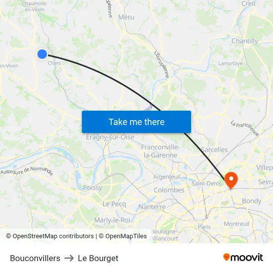 Bouconvillers to Le Bourget map