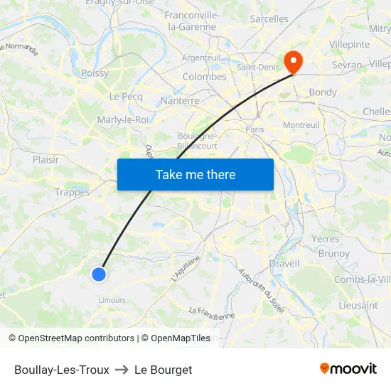 Boullay-Les-Troux to Le Bourget map