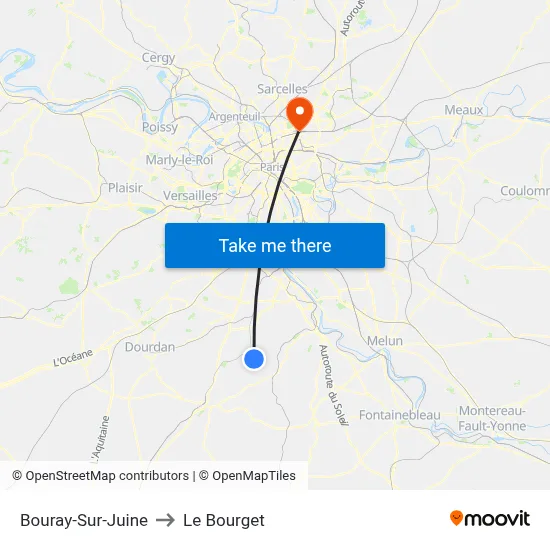 Bouray-Sur-Juine to Le Bourget map