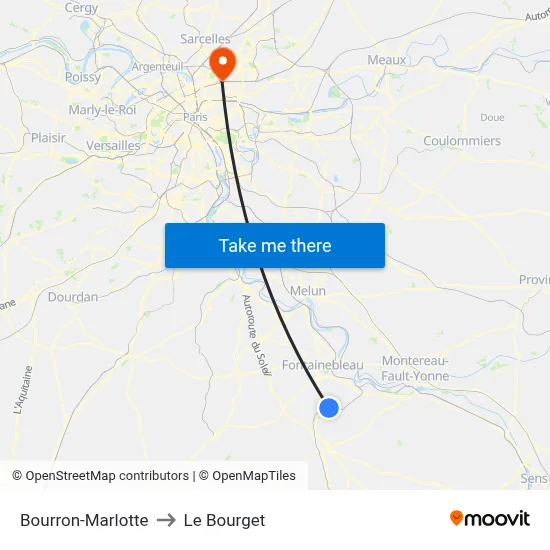 Bourron-Marlotte to Le Bourget map