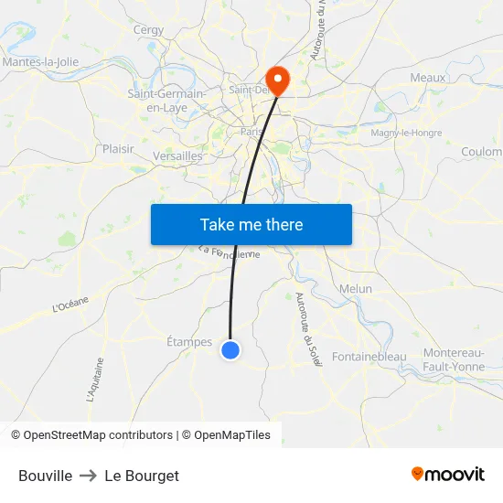 Bouville to Le Bourget map