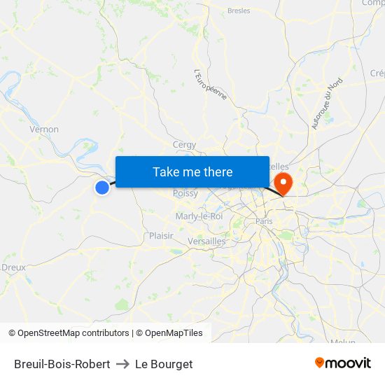 Breuil-Bois-Robert to Le Bourget map