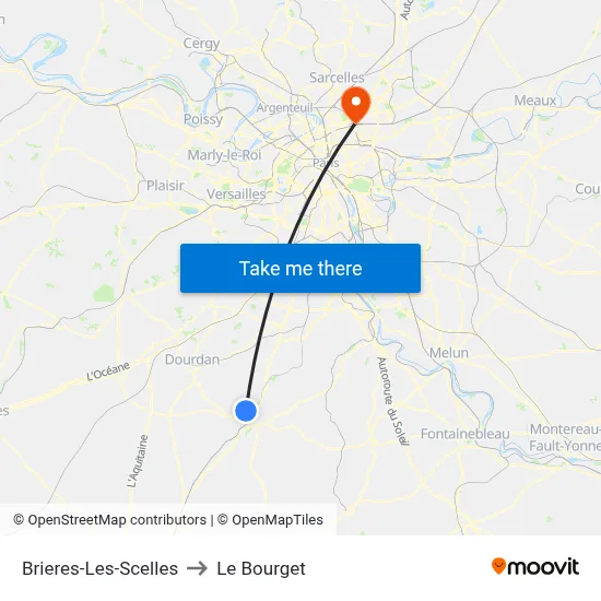 Brieres-Les-Scelles to Le Bourget map