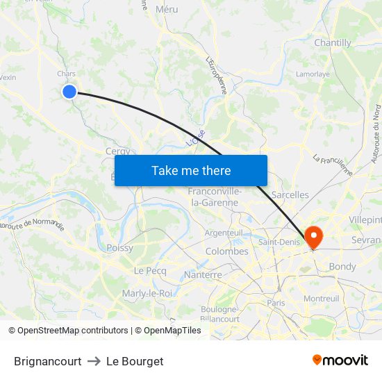 Brignancourt to Le Bourget map