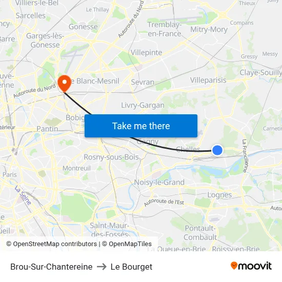 Brou-Sur-Chantereine to Le Bourget map