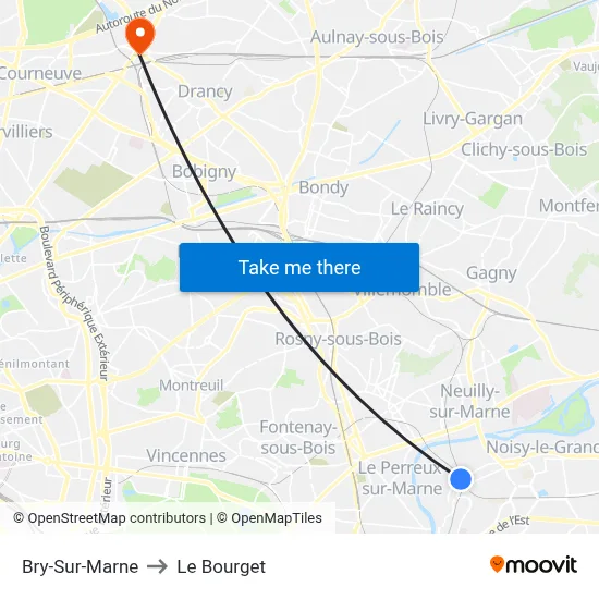 Bry-Sur-Marne to Le Bourget map