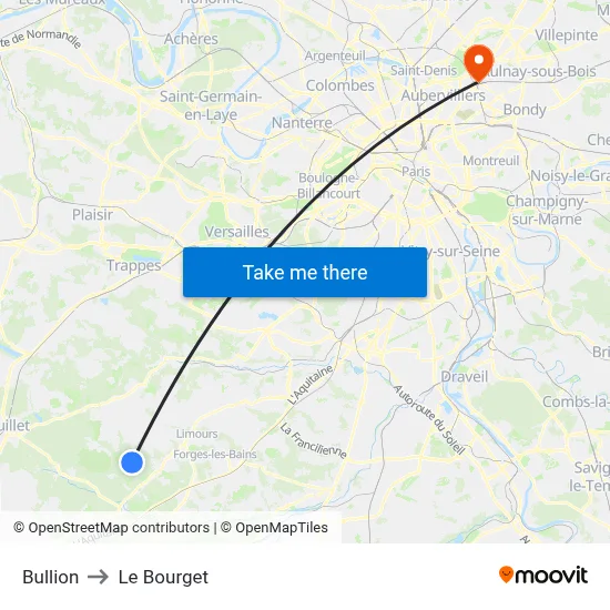 Bullion to Le Bourget map