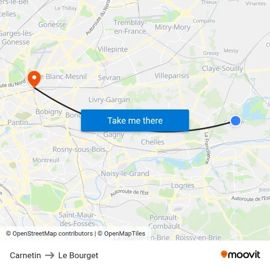 Carnetin to Le Bourget map
