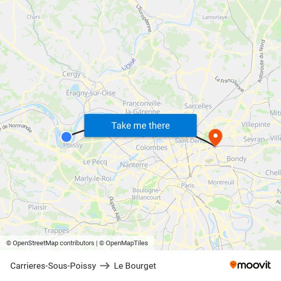 Carrieres-Sous-Poissy to Le Bourget map