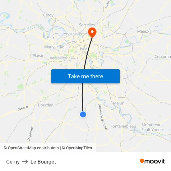 Cerny to Le Bourget map