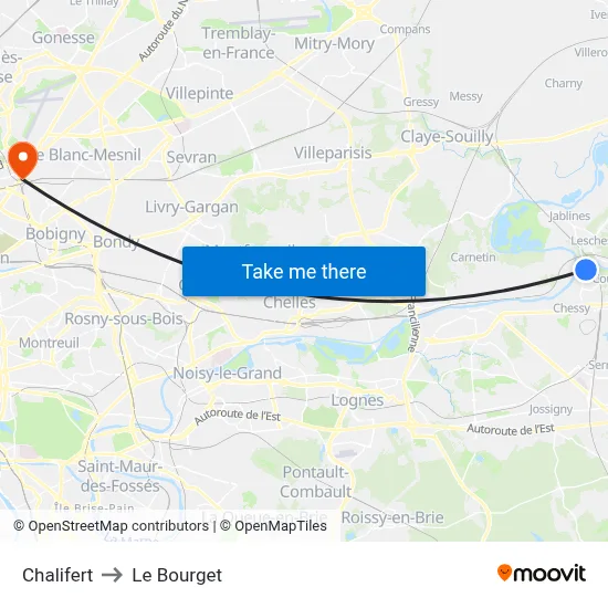 Chalifert to Le Bourget map
