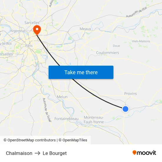 Chalmaison to Le Bourget map
