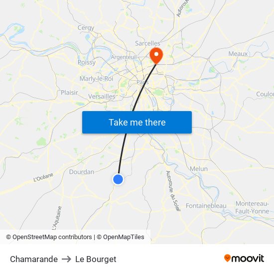 Chamarande to Le Bourget map