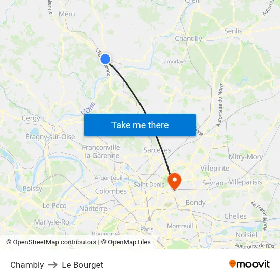 Chambly to Le Bourget map