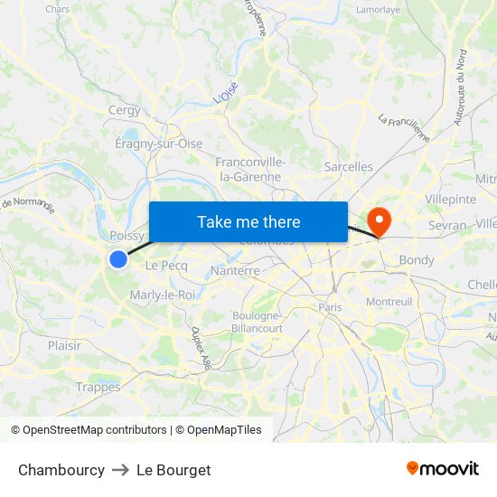 Chambourcy to Le Bourget map
