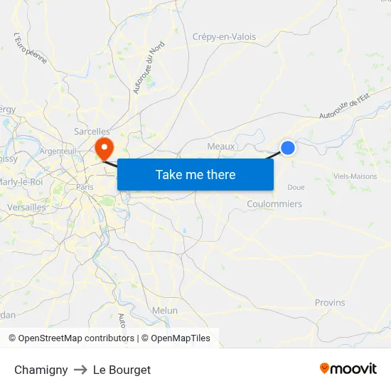 Chamigny to Le Bourget map