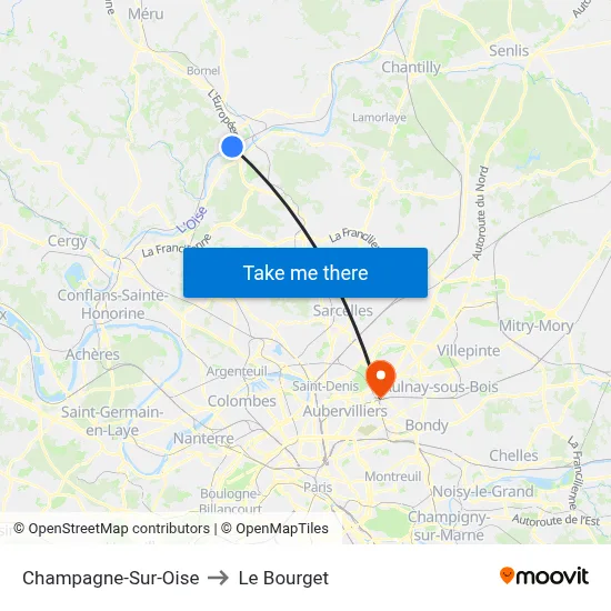 Champagne-Sur-Oise to Le Bourget map