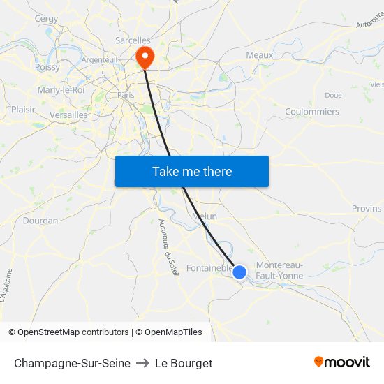 Champagne-Sur-Seine to Le Bourget map