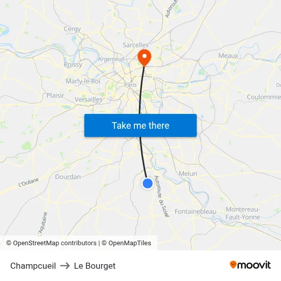 Champcueil to Le Bourget map