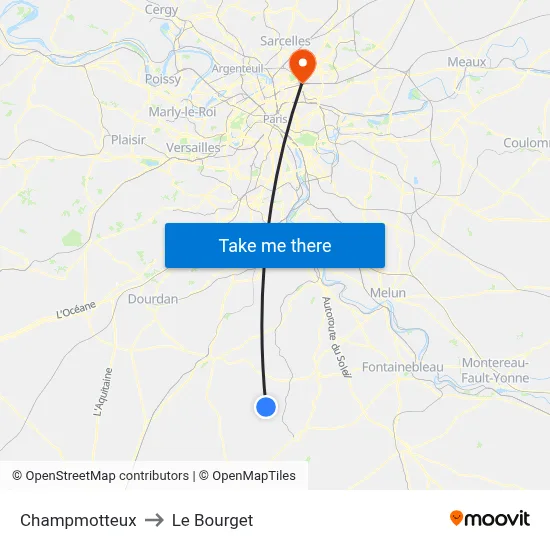 Champmotteux to Le Bourget map