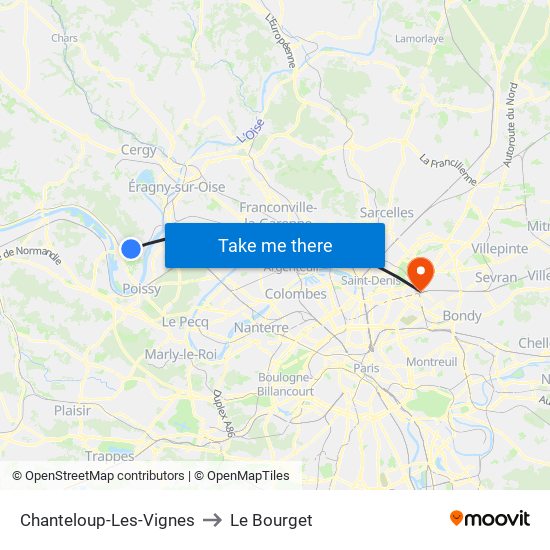 Chanteloup-Les-Vignes to Le Bourget map