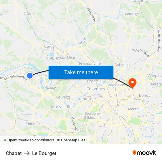 Chapet to Le Bourget map