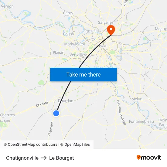 Chatignonville to Le Bourget map