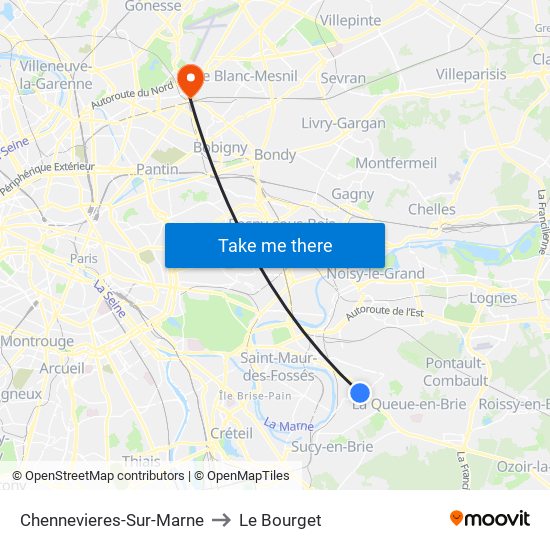 Chennevieres-Sur-Marne to Le Bourget map