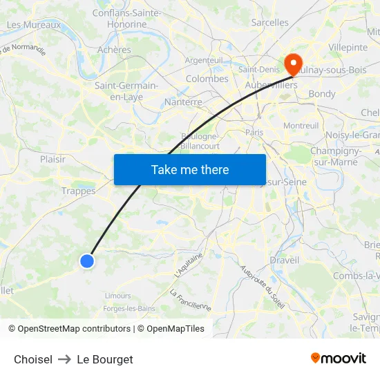 Choisel to Le Bourget map