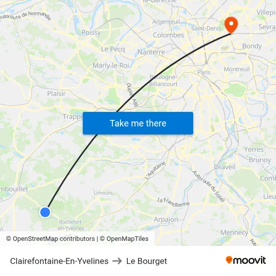 Clairefontaine-En-Yvelines to Le Bourget map