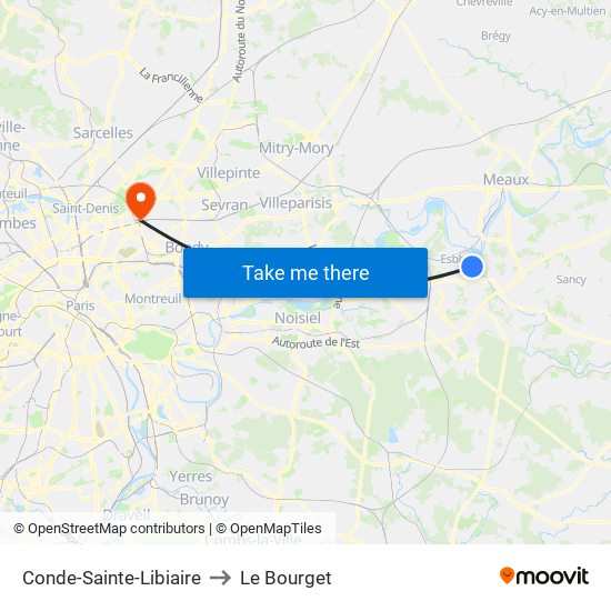 Conde-Sainte-Libiaire to Le Bourget map