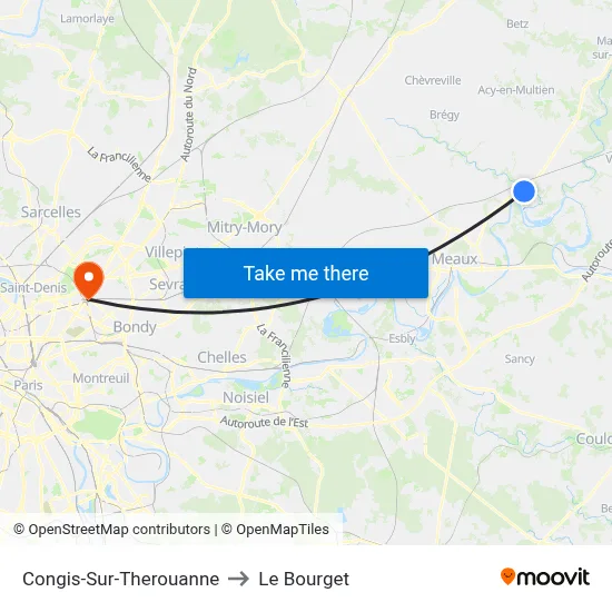 Congis-Sur-Therouanne to Le Bourget map