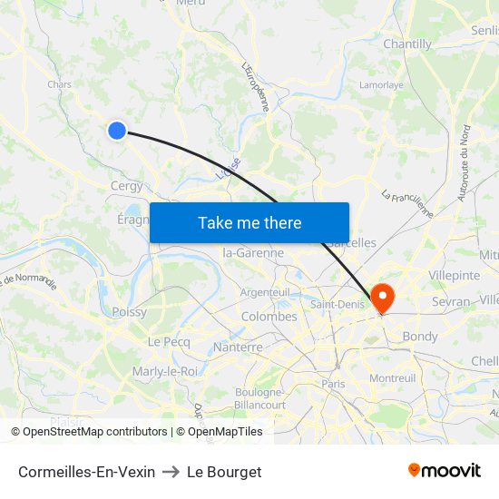 Cormeilles-En-Vexin to Le Bourget map