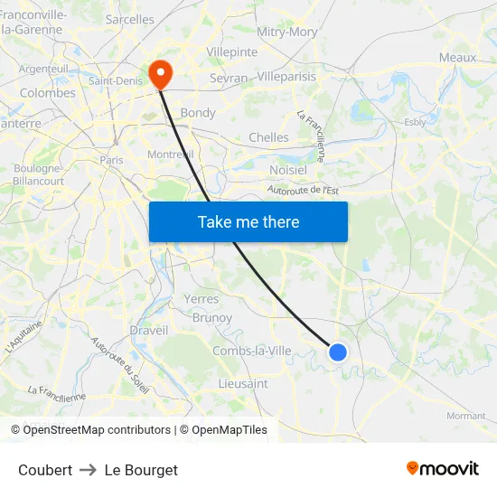 Coubert to Le Bourget map